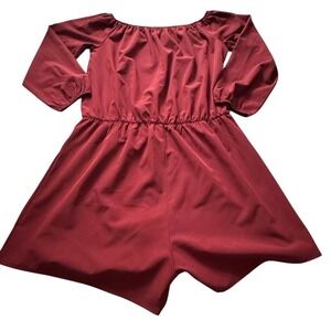Miss Molly Burgundy Off Shoulder Long‎ Sleeve Romper Elastic Waist Dressy Size M